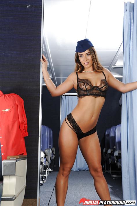 Business Class Stewardess Eva Lovia Takes Off Sexy Uniform In The Plane
