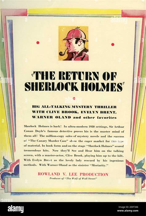 Promotional Artwork For Clive Brook In The Return Of Sherlock Holmes