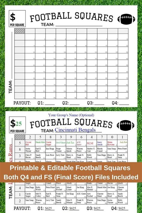 Football Squares Superbowl Squares Printable Editable Fillable Pdf