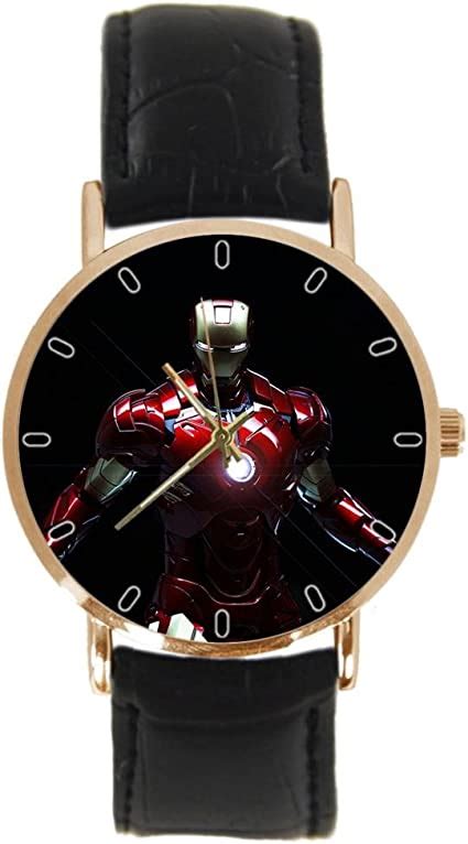 Amazon Iron Man カスタムメイドのステンレス鋼ニュートラルファッションカジュアル革ストラップ金時計 良い贈り物 レディース腕時計 腕時計 通販