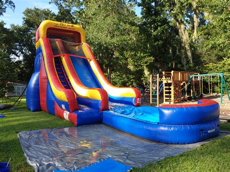 20 Ft Red And Blue Water Slide 1 2 3 Jump Of SC Bounce House