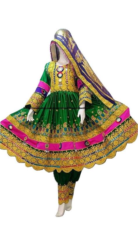 Afghan Kuchi Tribe Multi Color Green Dress With Mirror Work Etsy