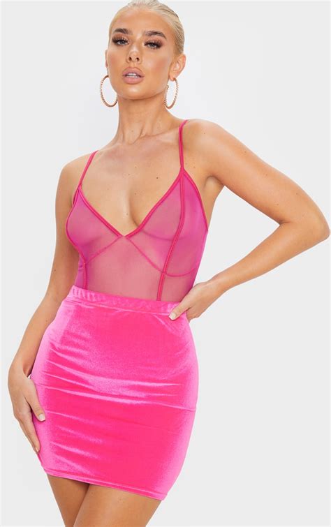 Hot Pink Basic Velvet Mini Skirt Skirts Prettylittlething Ca