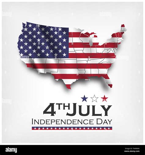 America Map And Waving Flag Independence Day Of Usa 4th July Vector