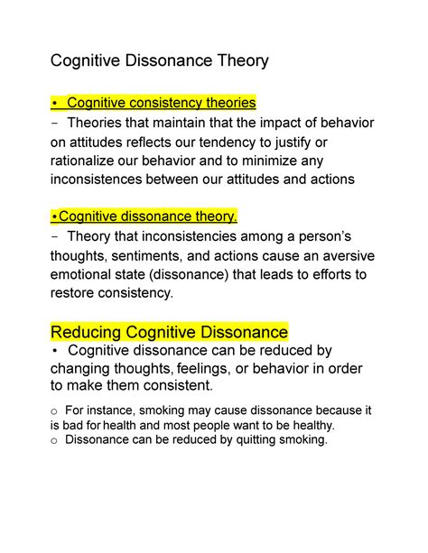 Social Psych Notes 7 Cognitive Dissonance Theory Cognitive