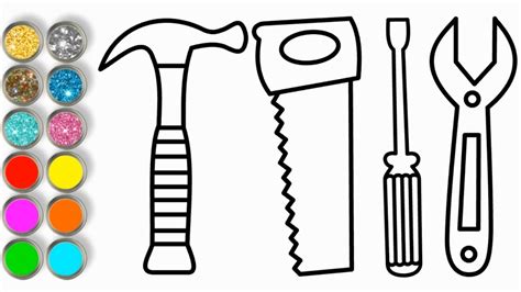 Construction Tools Coloring Page Video ♥ How To Draw Tools For Kids ♥