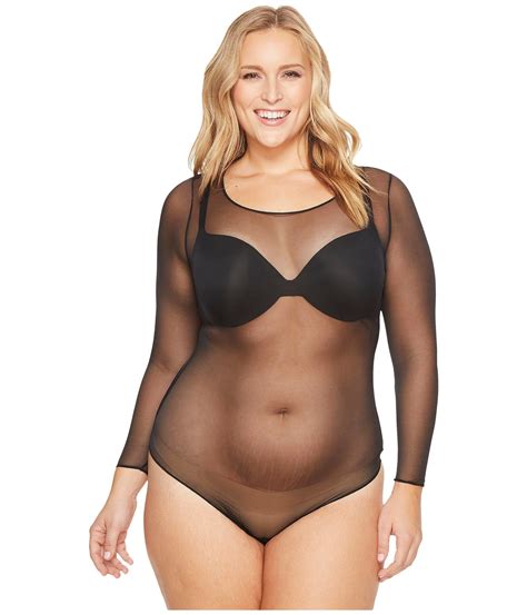 Lyst Spanx Plus Size Sheer Fashion Mesh Thong Bodysuit Very Black