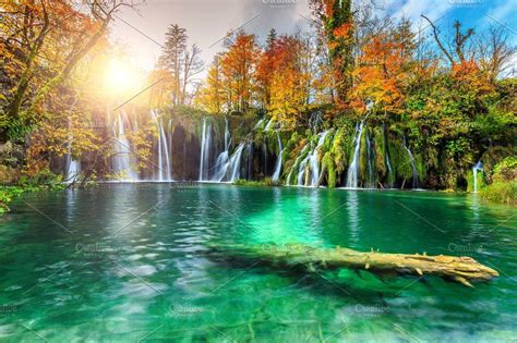 Spectacular Autumn Landscape Plitvice National Park Plitvice Lakes