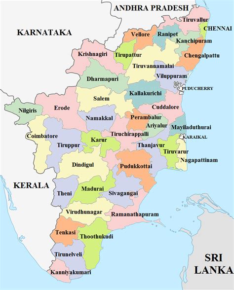 Tamil Nadu District Map Tamil Nadu Wikipedia India World Map