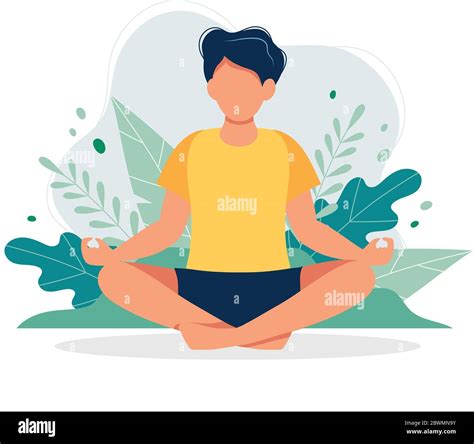 Man Meditating In Nature And Leaves Concept Illustration For Yoga