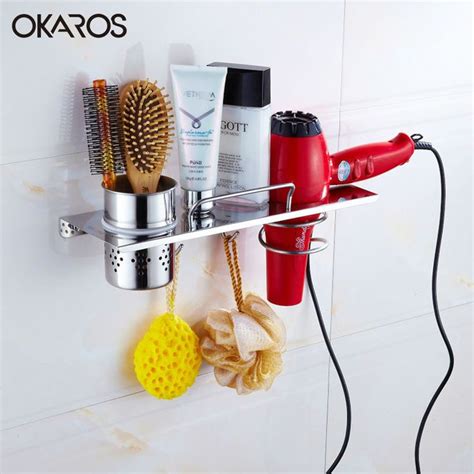 okaros stainless steel bathroom shelf hair dryer rack holder toothpaste toothbrush comb stora