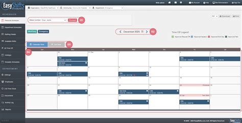 Easyshifts Online Help View Personal Schedule Admin