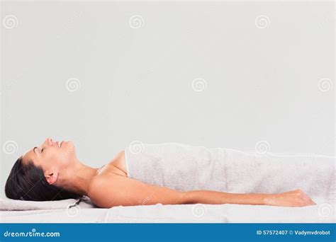 Happy Woman Lying On Massage Lounger Stock Image Image Of Aromatherapy Lifestyle 57572407