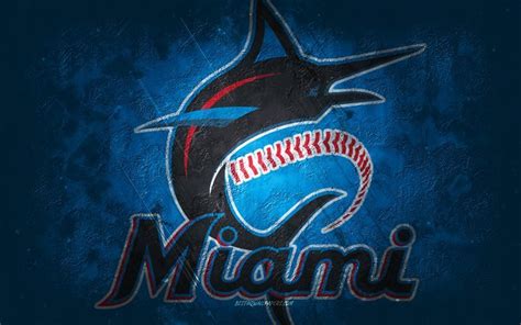 Download Wallpapers Miami Marlins American Baseball Team Blue Stone Background Miami Marlins