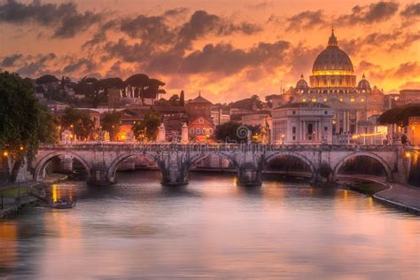 Sunset At The Papal Basilica Of Saint Peter Stock Image Image Of