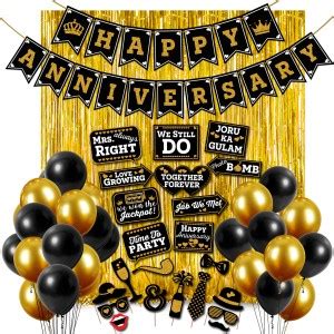 Partydecoration Happy Anniversary Decoration Combo Happy Anniversary Banner Gold Foiled Fringe