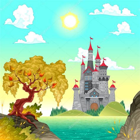 Fantasy Landscape With Castle — Stock Vector © Ddraw 32175909