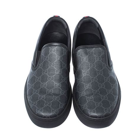 Gucci Black Gg Supreme Canvas And Leather Slip On Sneakers Size 435