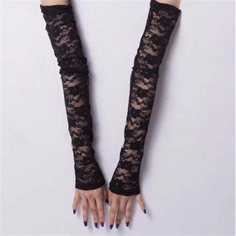 Lace Arm Sleeves Black Ivory Fingerless Summer Sleevelet Long Sun