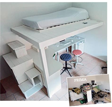 Questa combinazione con letto a soppalco occupa solo 2 metri quadrati ed è come una stanza in una stanza. Soppalco fai da te in legno con scrivania annessa | Letto ...