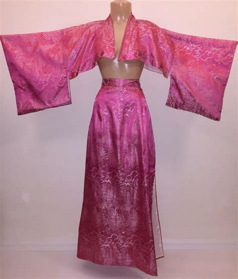 vintage japanese pink satin haori kimono top and skirt japan short crop robe joli ebay blouse