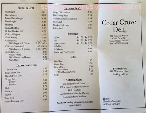 Online Menu Of Cedar Grove Deli And Caterers Restaurant Cedar Grove New