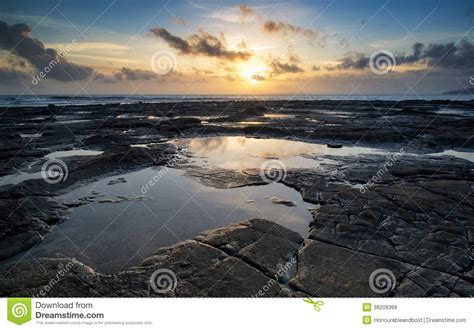 Beautiful Seascape At Sunset With Dramatic Clouds Landscape Image Stock