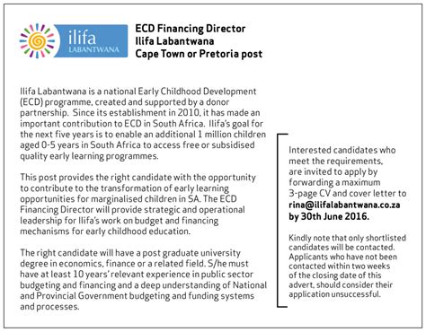 Please contact me to set up a time. We are hiring | Ilifa Labantwana