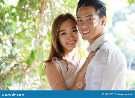 Close Up Of Asian Couple In Love Outdoors Stock Image Image Of Female