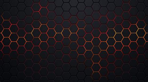 Patrón Hexagonal Negro Oscuro Sobre Fondo Abstracto De Neón Rojo