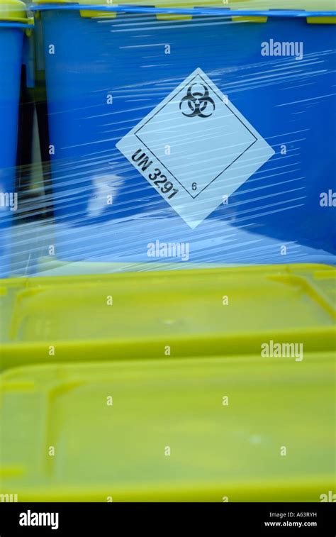 Biohazard Sign On Blue Containers Stock Photo Alamy