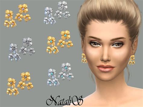 The Sims Resource Triple Flower Earrings By Natalis • Sims 4 Downloads