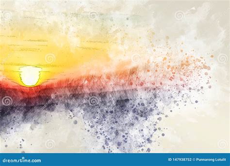 Abstract Colorful Sunrise In The Morning Watercolor Illustration