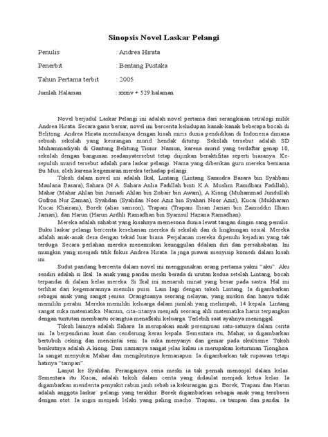 Sinopsis Novel Laskar Pelangi
