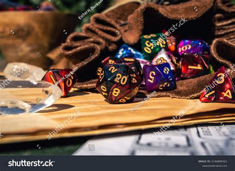 Closeup Image Colorful Roleplaying Dice Spilling Stock Photo 2140809321