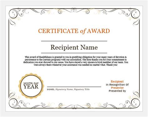 Award Certificate Wording Tutoreorg Master Of Documents