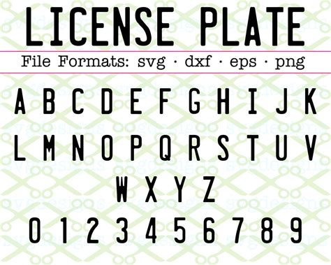 License Plate Svg Font For Cricut And Silhouette Files Svg Dxf Eps Png