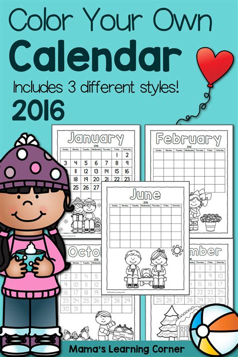 Printable Calendar For Kids 2016 Mamas Learning Corner