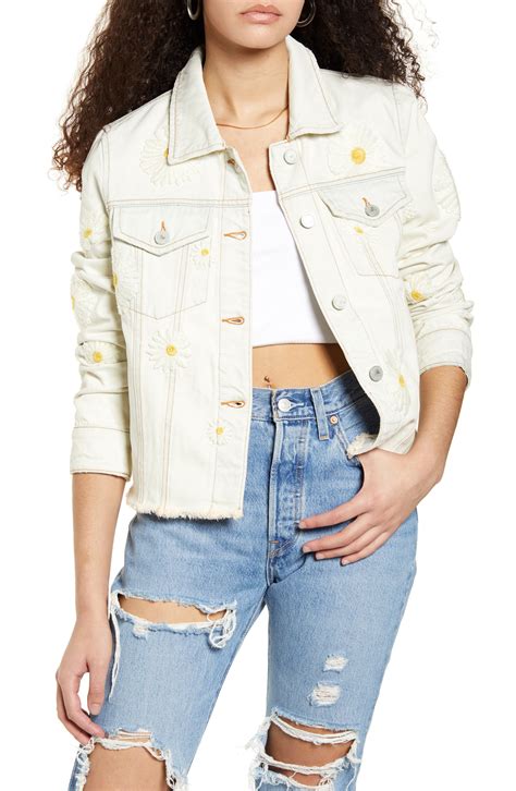 Blanknyc Daisy Embroidered Bleached Denim Jacket Nordstrom Bleached