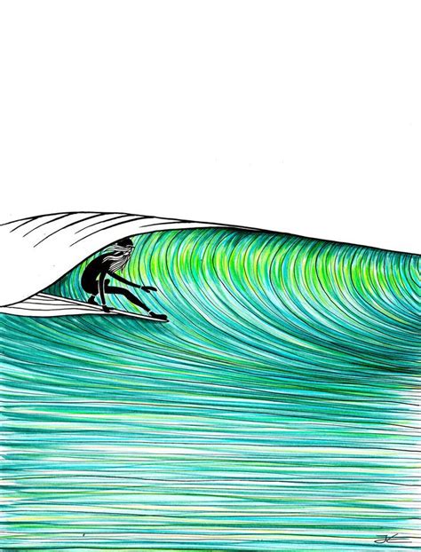Green Wave Surf Drawing Surf Artwork Surf Art