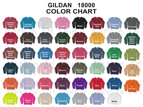 Gildan Color Chart Unisex Sweatshirt Color Chart All Etsy My XXX Hot Girl