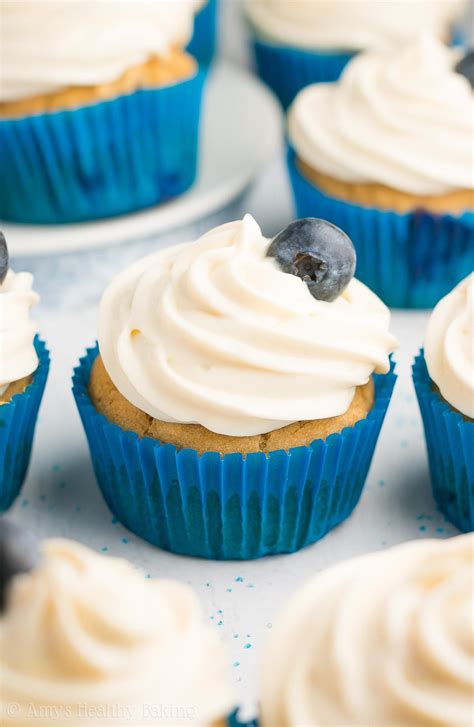 Healthy Blueberry Cupcakes With Cream Cheese Frosting Recipe Video Amys Healthy Baking