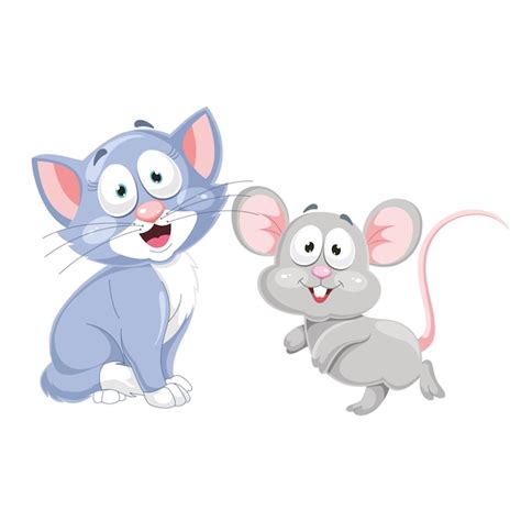 Ilustración Vectorial De Dibujos Animados Gato Y Ratón Vector Premium