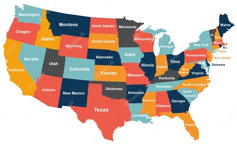 colorido mapa de estados unidos con los estados vector premium