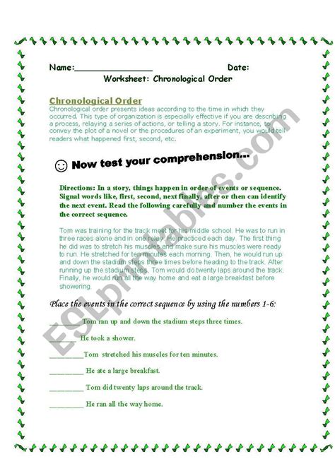 Chronological Order Worksheet