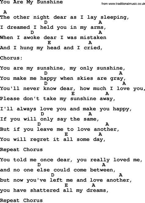 Johnny Cash Song You Are My Sunshine Lyrics And Chords