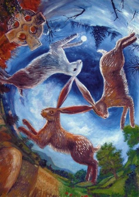Three Hares Wheel Of The Year Pagan Shop Hare Painting Bunny Art
