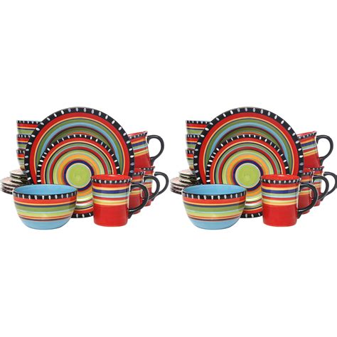 Gibson Elite 16pc Colorful Glaze Dinnerware Set Wplates Bowls And Mugs