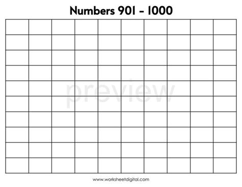 Number Charts 1 1000 Missing Numbers 1 1000 Printable Black And White