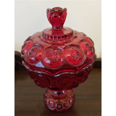 Vintage Smith Glass Pressed Ruby Moon And Stars Compote With Lid In 2021 Glass Red Glass